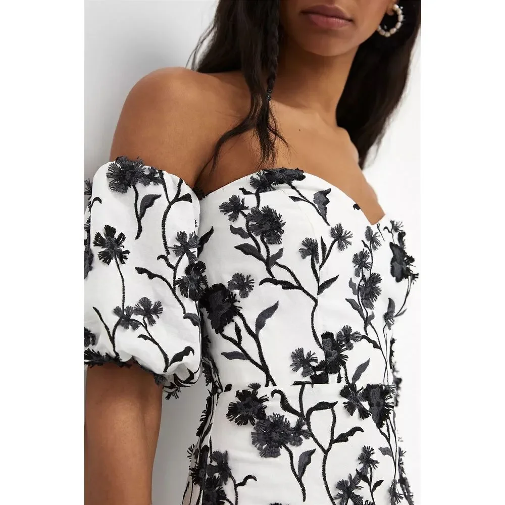 Anthropologie - Sabrina Puff-Sleeve Applique Mini Dress size 12 - Picture 7 of 15